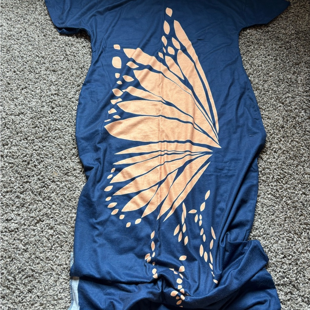SHEIN Navy and Peach Butterfly Maxi Dress